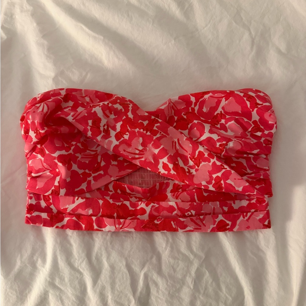 strapless pink floral top